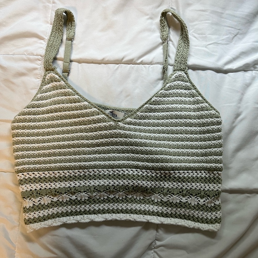 Hollister Olive and White Knit Top